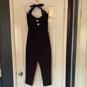 Black Halter Jumpsuit with Tie Neck pinup rockabilly sexy fitted bodycon